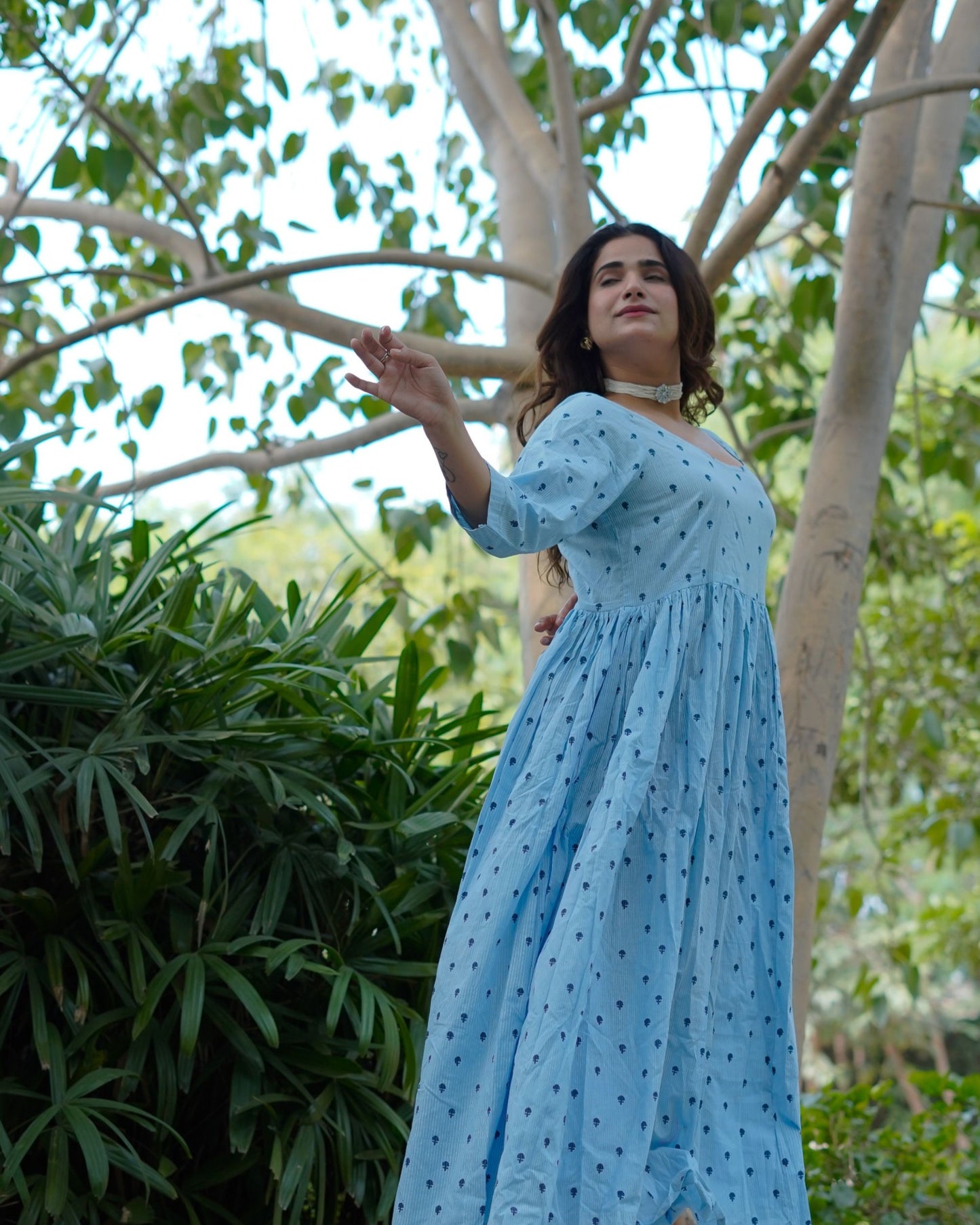 NeelKriti – Pure Cotton Handblock Khari Print Long Flared Dress | Ethnic Casual Wear for Women