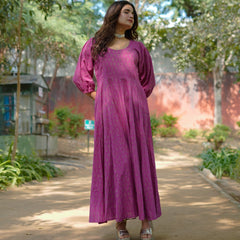 Aasha Pure Cotton Handblock Gold Print Long Dress – Ethnic Flared Dress