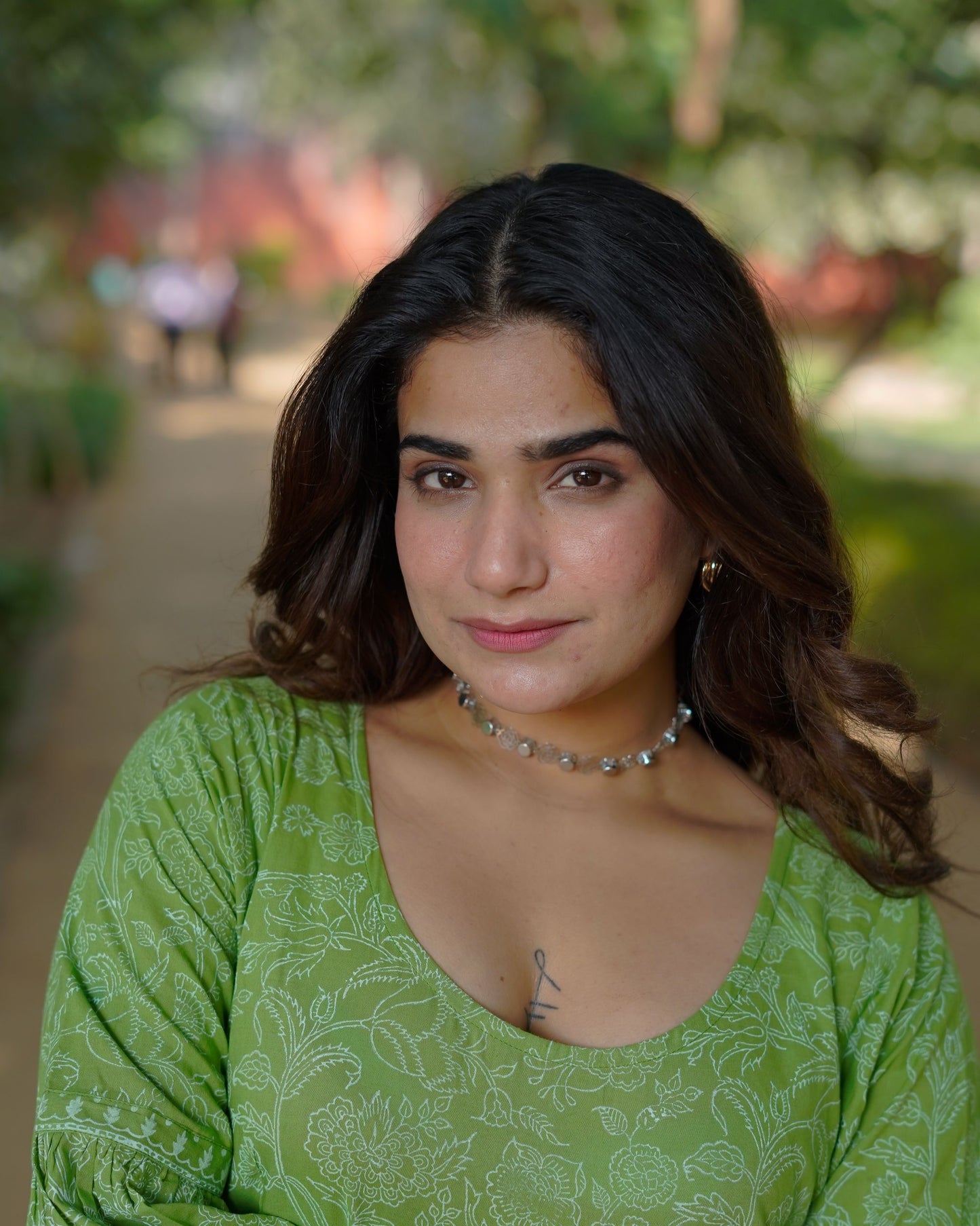 Niharika Pure Cotton Handblock Khari Print Green Dress