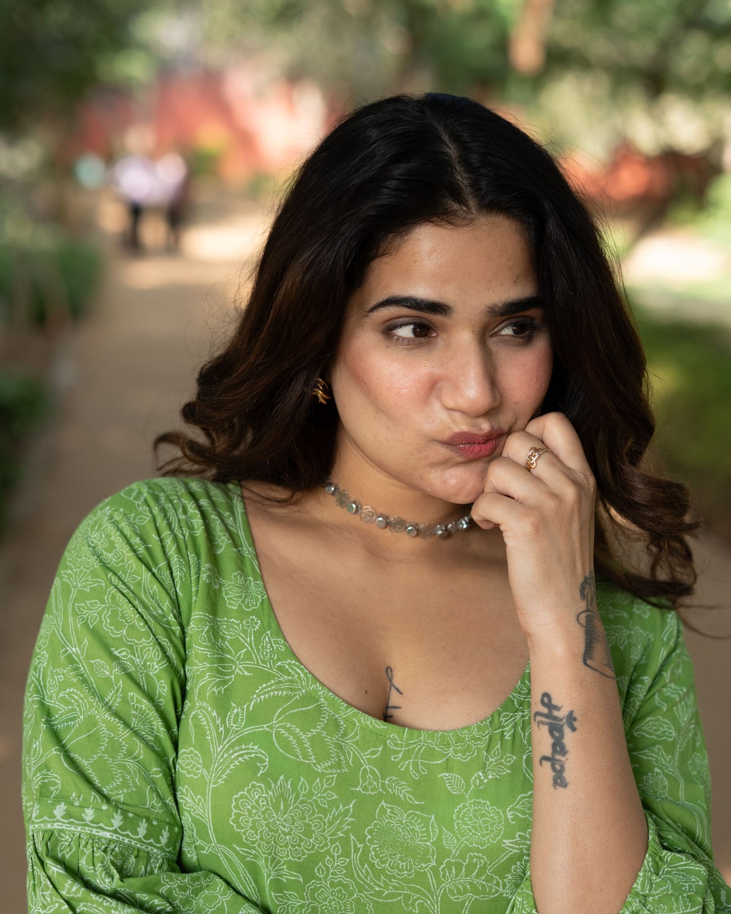 Niharika Pure Cotton Handblock Khari Print Green Dress