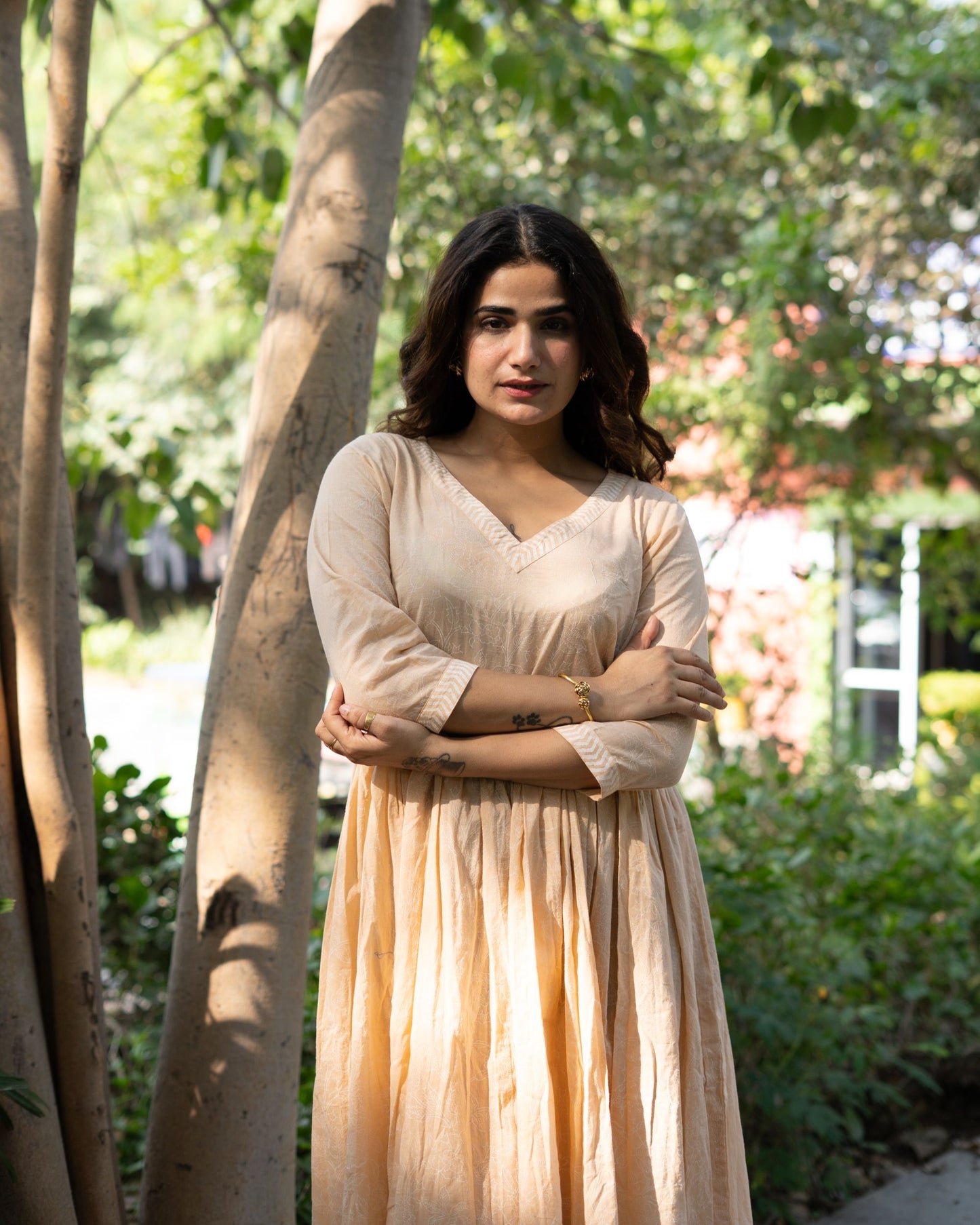 Avantika Handblock Khari Print Elegance Cotton Dress | Flared Traditional Outfit