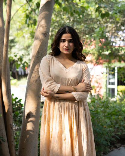 Avantika Handblock Khari Print Elegance Cotton Dress | Flared Traditional Outfit