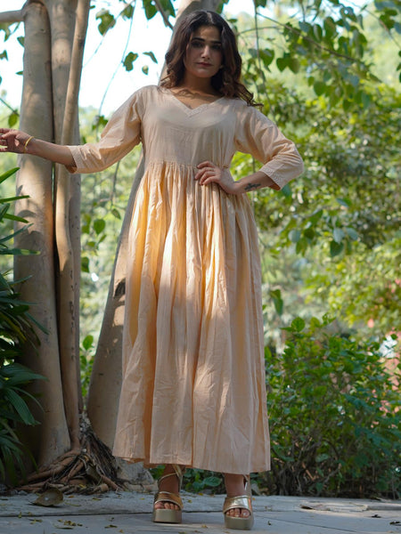 Avantika Handblock Khari Print Elegance Cotton Dress | Flared Traditional Outfit