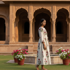 Red boho handblock cotton dress