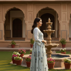 Blue printed cotton boho dress