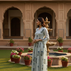 Floral handblock blue dress