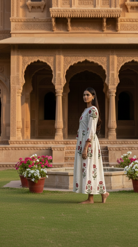 Floral red cotton maxi dress