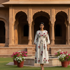 Red printed cotton boho dress