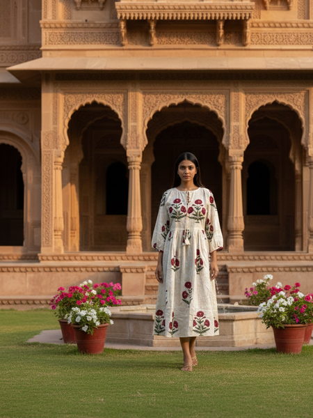 Red printed cotton boho dress