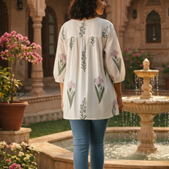 Floral hand block print loose fit top