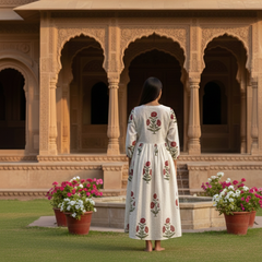 Red floral handblock cotton maxi dress