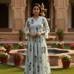 Women’s Floral Block Print Midi Dress with Puff Sleeves