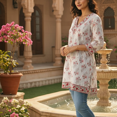 Sustainable block print cotton tunic top