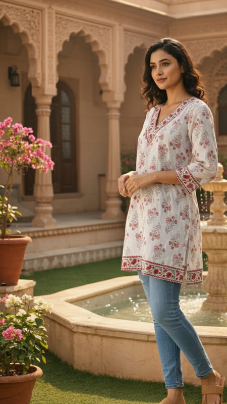 Sustainable block print cotton tunic top