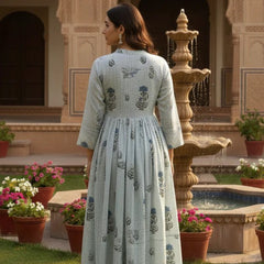 Women’s Floral Block Print Midi Dress with Puff Sleeves