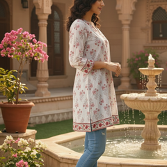 White red artisan handmade cotton kurti