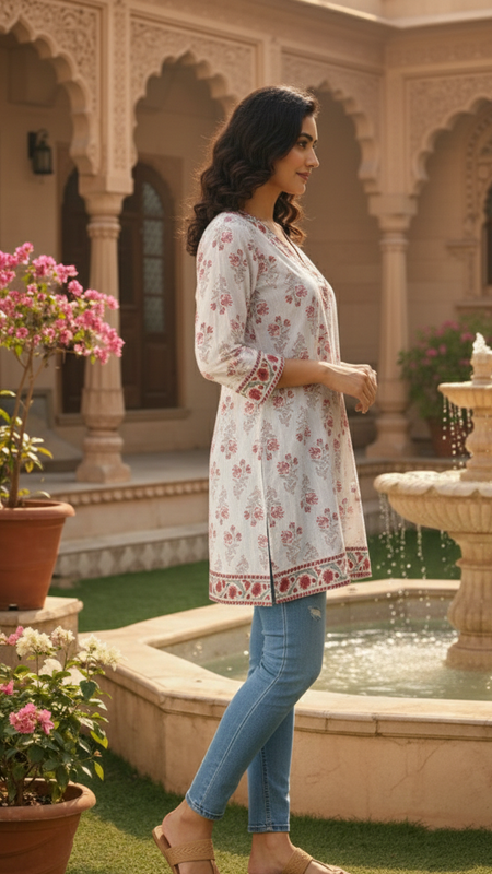 White red artisan handmade cotton kurti