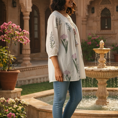 Floral hand block print loose fit top