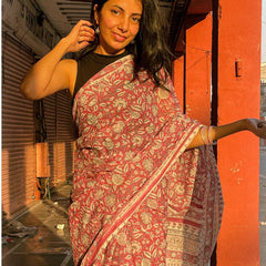 Madhuvan Maroon Printed Floral Cotton Saree