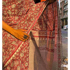 Madhuvan Maroon Printed Floral Cotton Saree