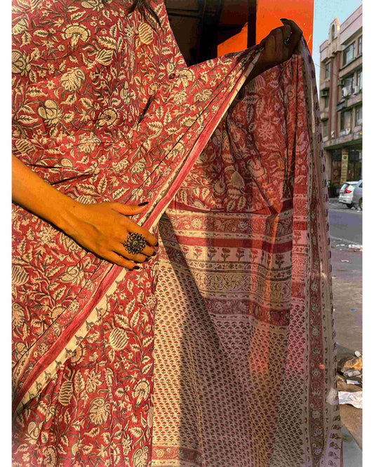 Madhuvan Maroon Printed Floral Cotton Saree