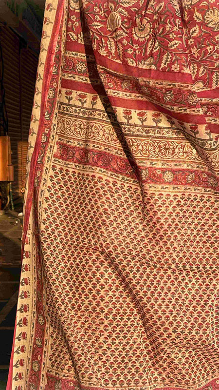 Madhuvan Maroon Printed Floral Cotton Saree