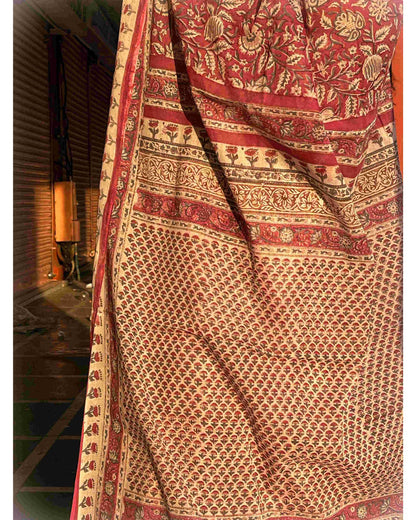 Madhuvan Maroon Printed Floral Cotton Saree