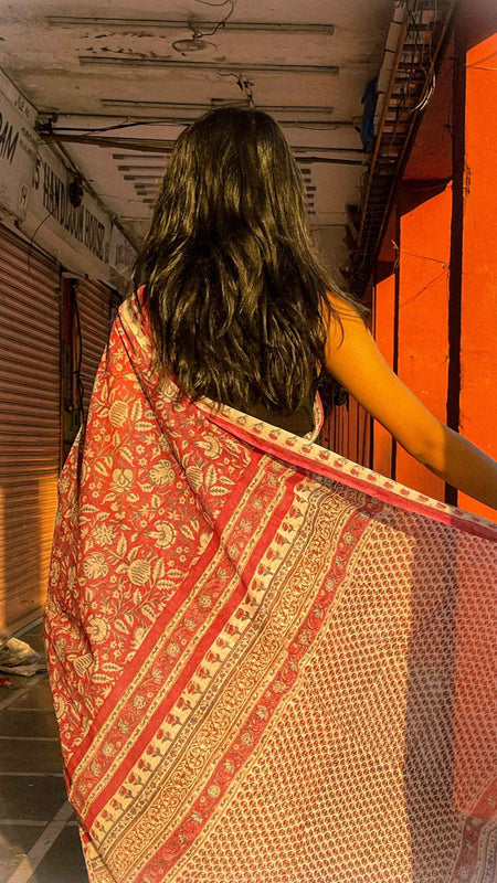 Madhuvan Maroon Printed Floral Cotton Saree