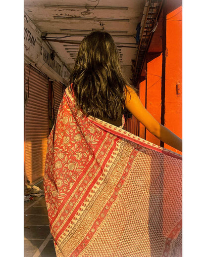 Madhuvan Maroon Printed Floral Cotton Saree