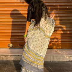 Mandira Grey Floral Cotton Saree