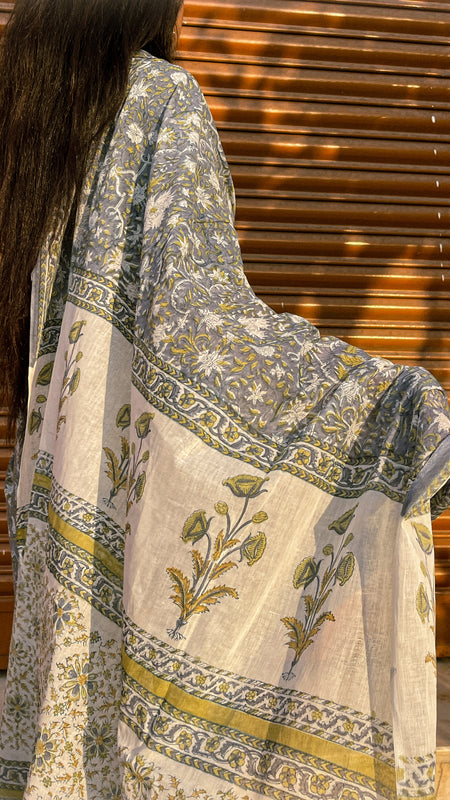 Mandira Grey Floral Cotton Saree