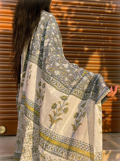 Mandira Grey Floral Cotton Saree