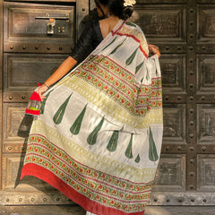 Leheriya Noor White Printed Floral Chanderi Saree