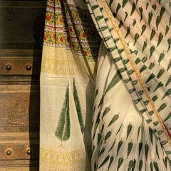 Leheriya Noor White Printed Floral Chanderi Saree