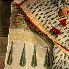 Leheriya Noor White Printed Floral Chanderi Saree