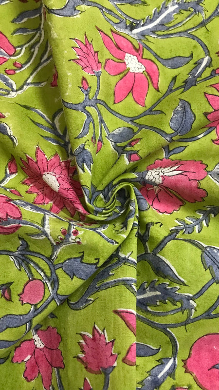Authentic HandBlock Sanganeri Printed, Eco Friendly Dyes, Pure Soft Cotton Fabric
