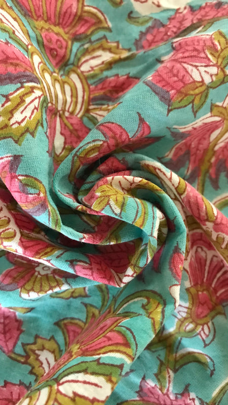 Authentic HandBlock Sanganeri Printed, Eco Friendly Dyes, Pure Soft Cotton Fabric