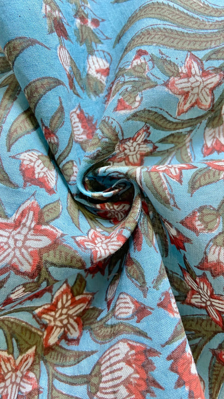 Authentic HandBlock Sanganeri Printed, Eco Friendly Dyes, Pure Soft Cotton Fabric