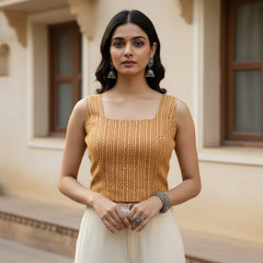 Mustard Yellow Handblock Printed Crop Top