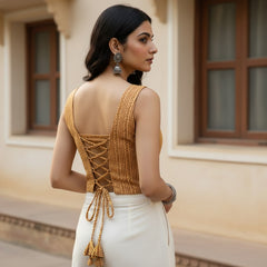 Mustard Yellow Handblock Printed Crop Top
