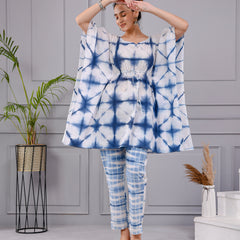 Aabir Blue & White Tie-Dye Cotton Dress