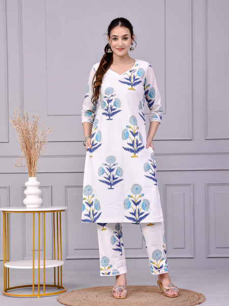 Kohinoor White Block Print Co-ord Set
