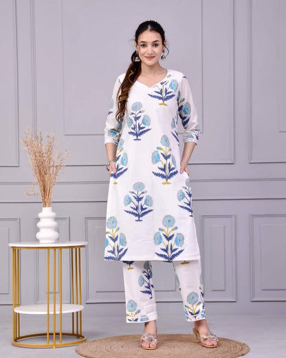 Kohinoor White Block Print Co-ord Set