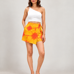 Yellow Tie Dye Printed Wrap Skort
