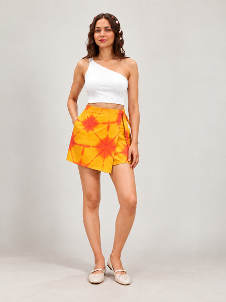 Yellow Tie Dye Printed Wrap Skort