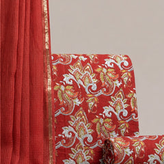 Crimson Red Printed Cotton Fabric for Suits, Kurtis, Co-Ord Sets, Dresses & Ethnic Wear.