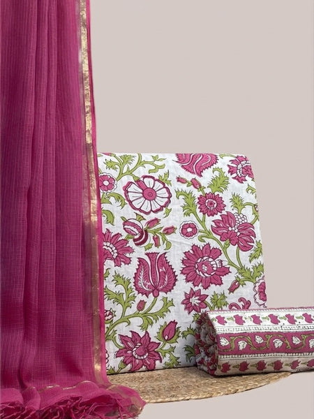 Off White  Printed Cotton Fabric for Suits, Kurtis, Co-Ord Sets, Dresses & Ethnic Wear.