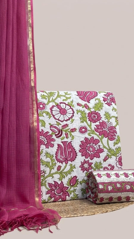 Off White  Printed Cotton Fabric for Suits, Kurtis, Co-Ord Sets, Dresses & Ethnic Wear.