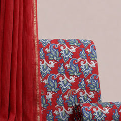 Crimson Red Printed Cotton Fabric for Suits, Kurtis, Co-Ord Sets, Dresses & Ethnic Wear.