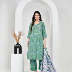 Neel Vanika Green Cotton Suit Set With Mulmul Dupatta